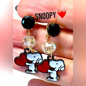 Snoopy earrings with Rhinestone stainless hooks